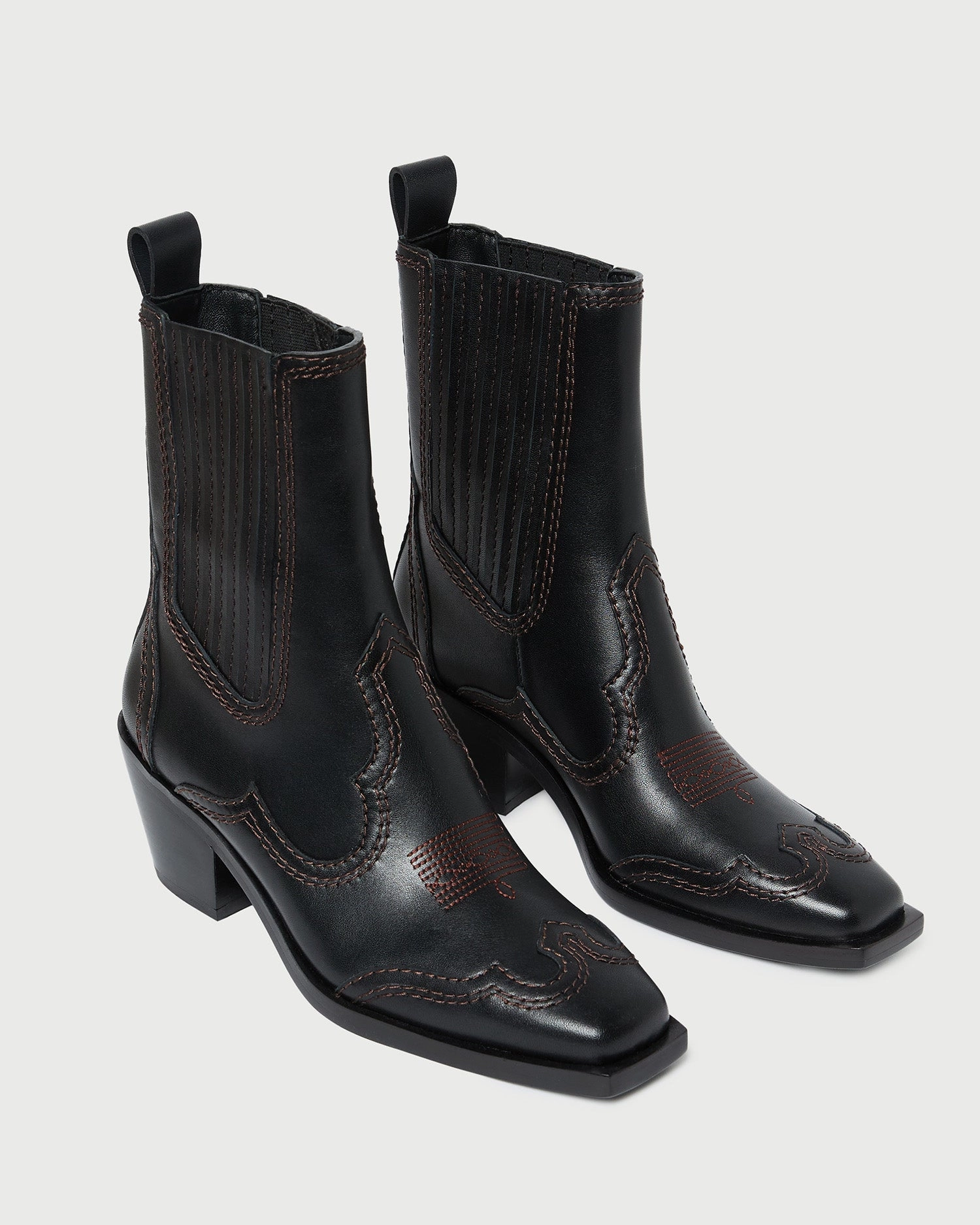 Agnes Black Leather Western Boot