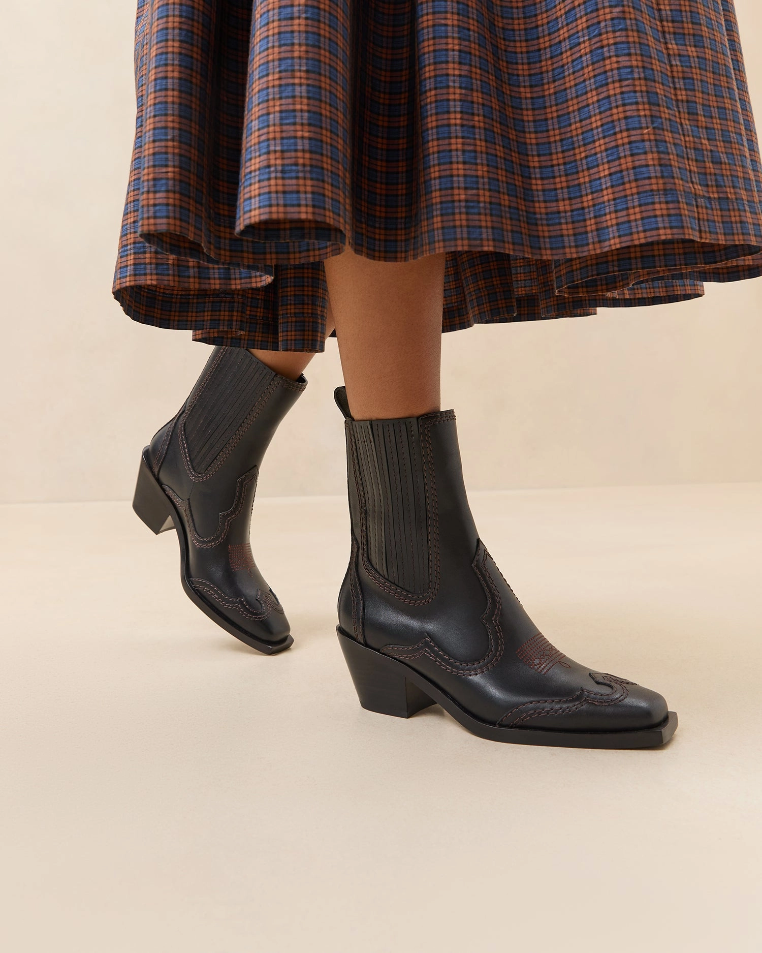 Agnes Black Leather Western Boot