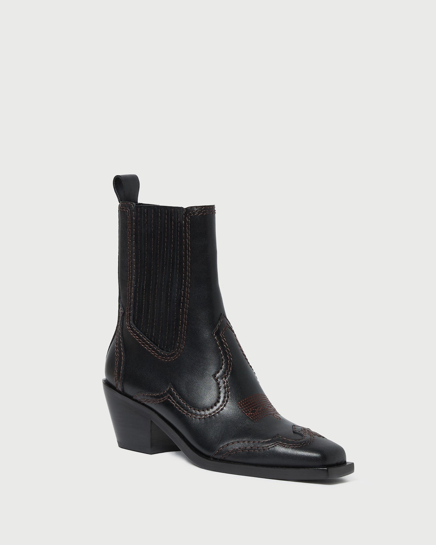 Agnes Black Leather Western Boot
