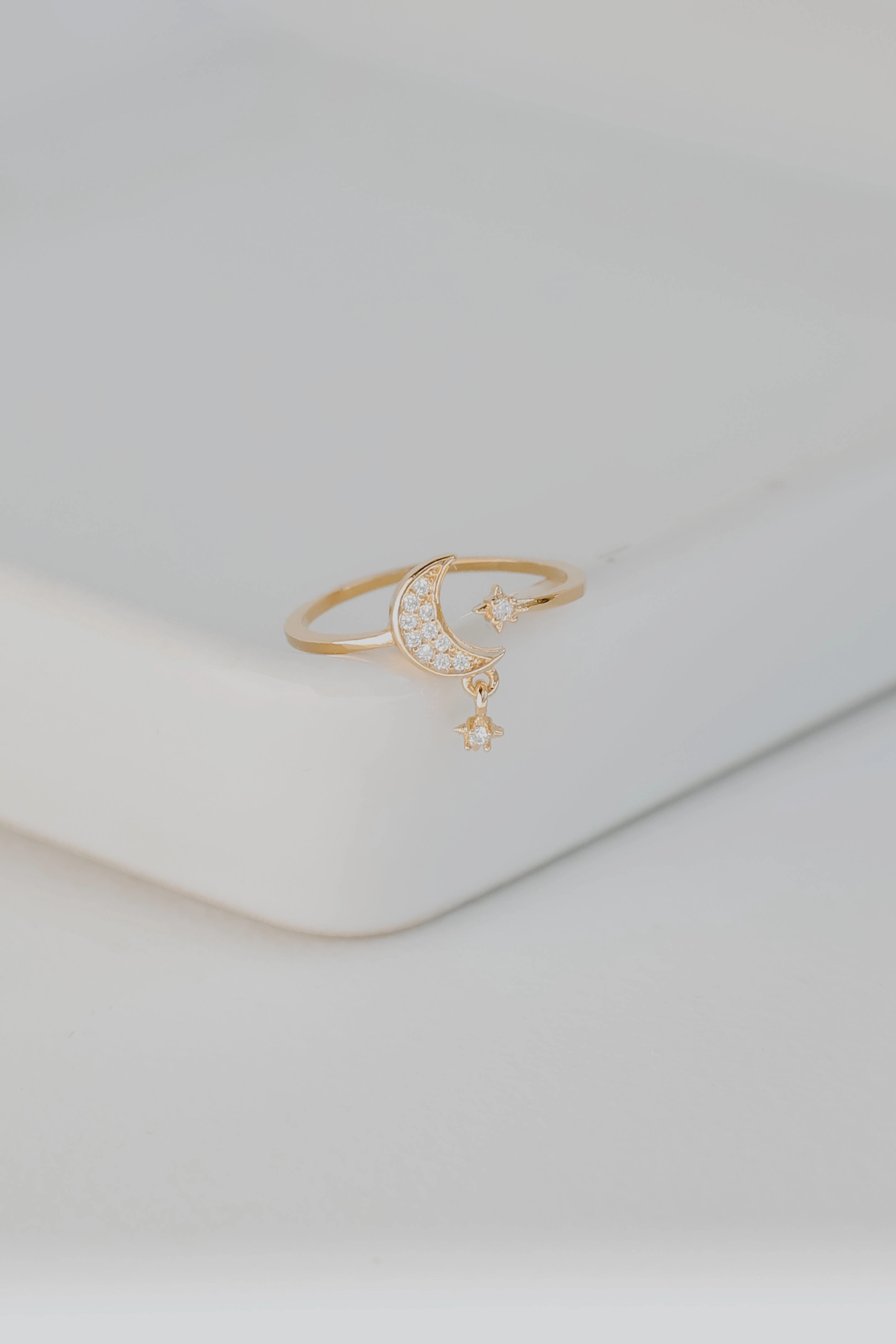 Anna Gold Rhinestone Star   Moon Ring