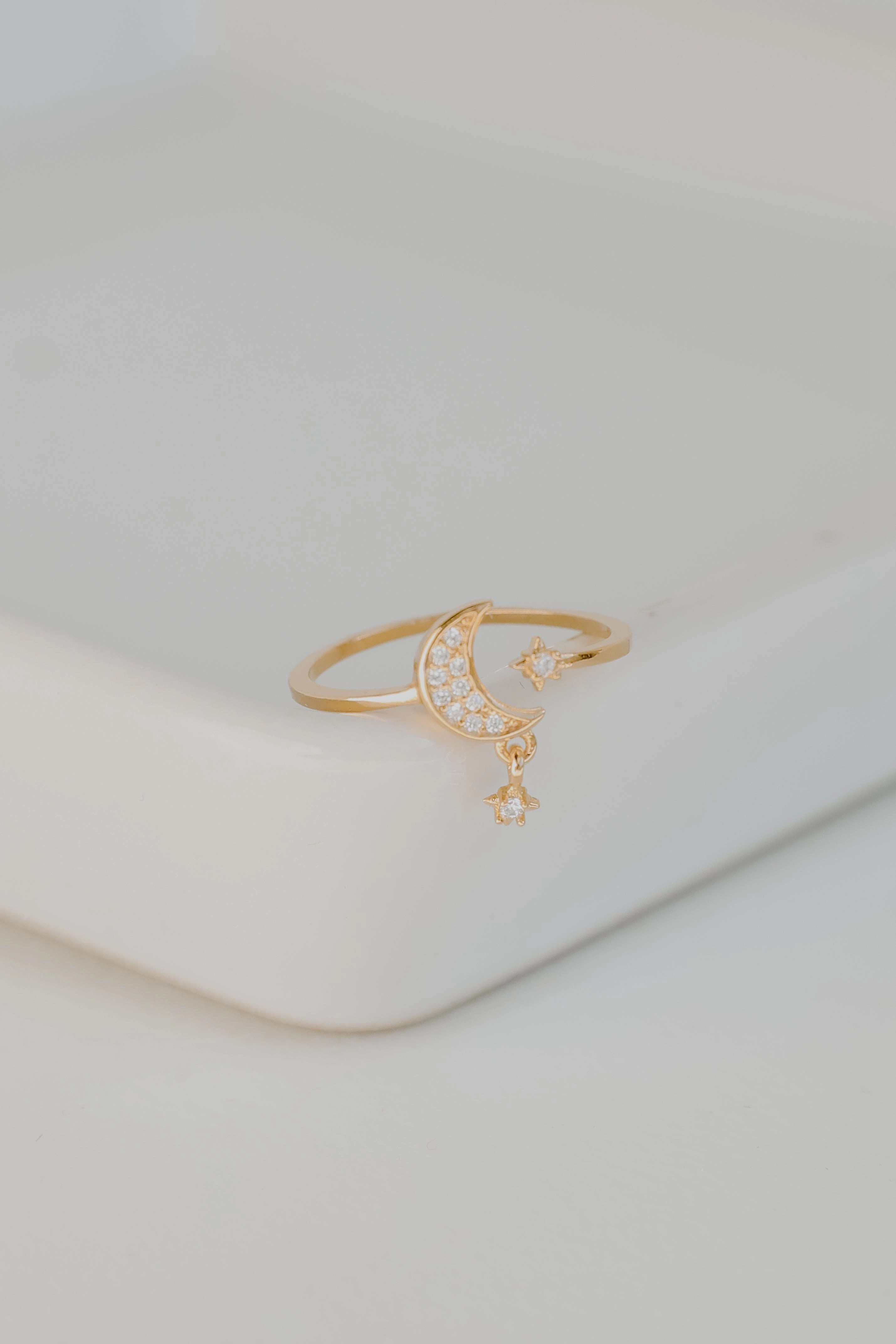 Anna Gold Rhinestone Star   Moon Ring
