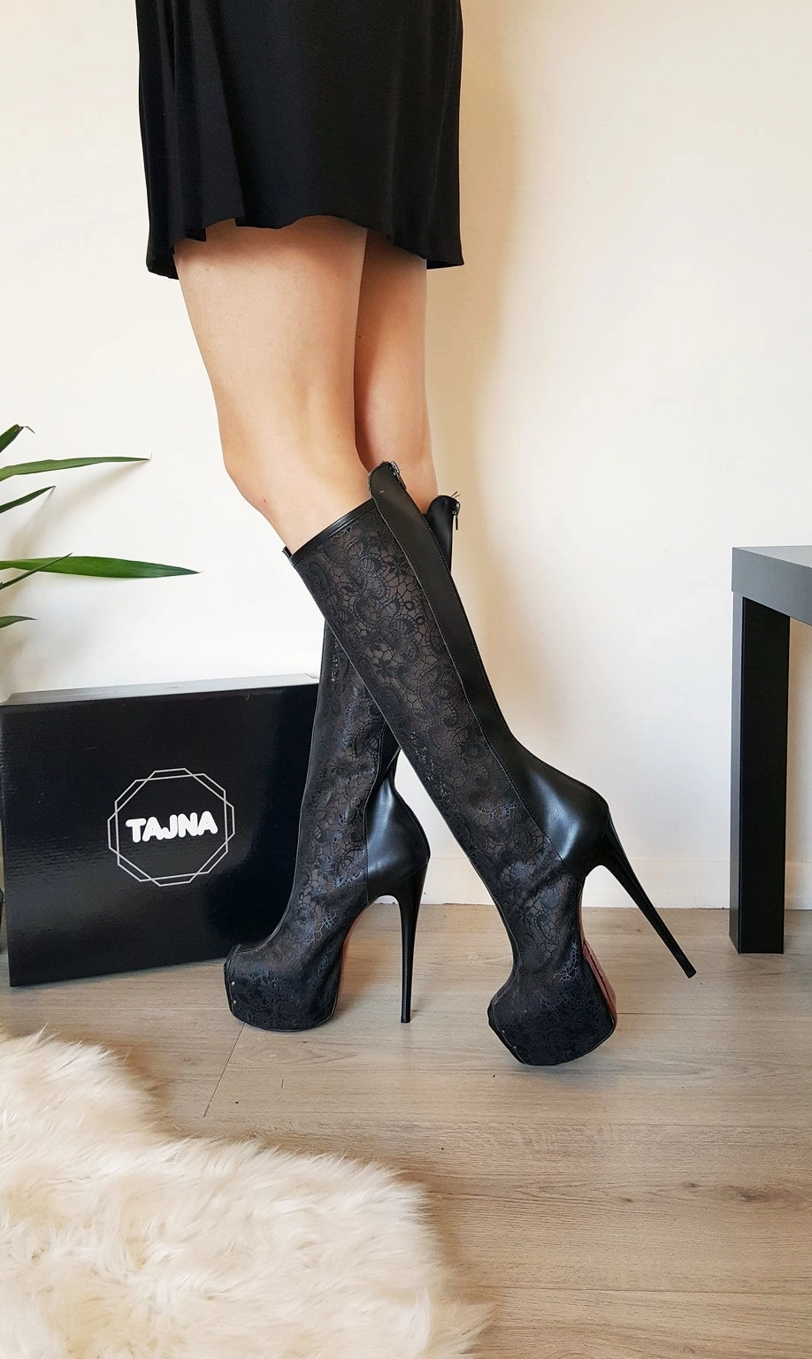 Black Lace Platform Boots