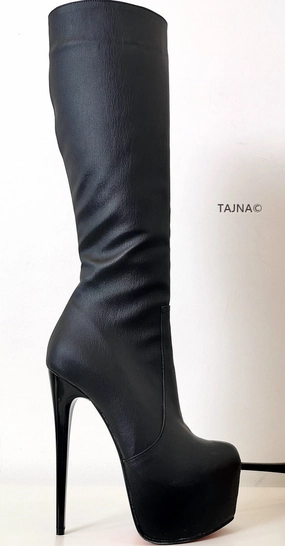 Black Matte Mid Calf Platform Boots
