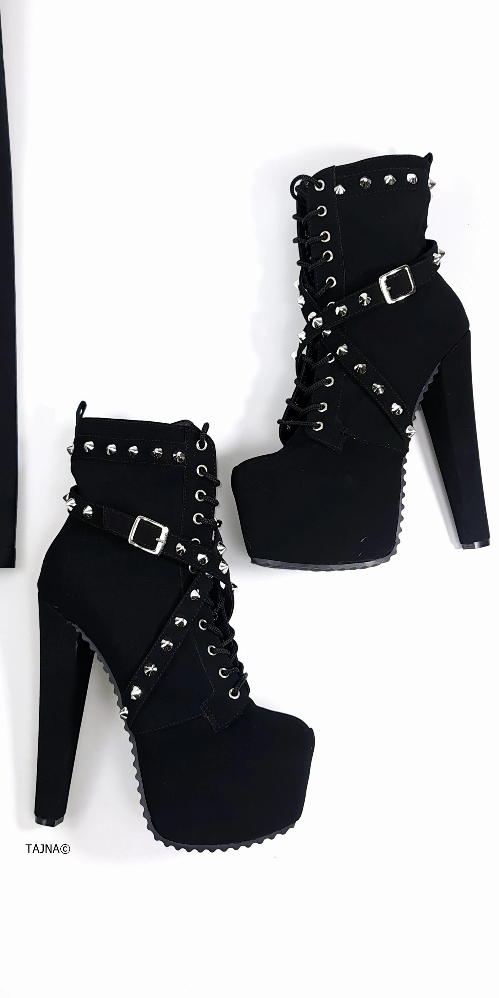 Black Serrated Sole Spike Studs Chunky Rocker Boots