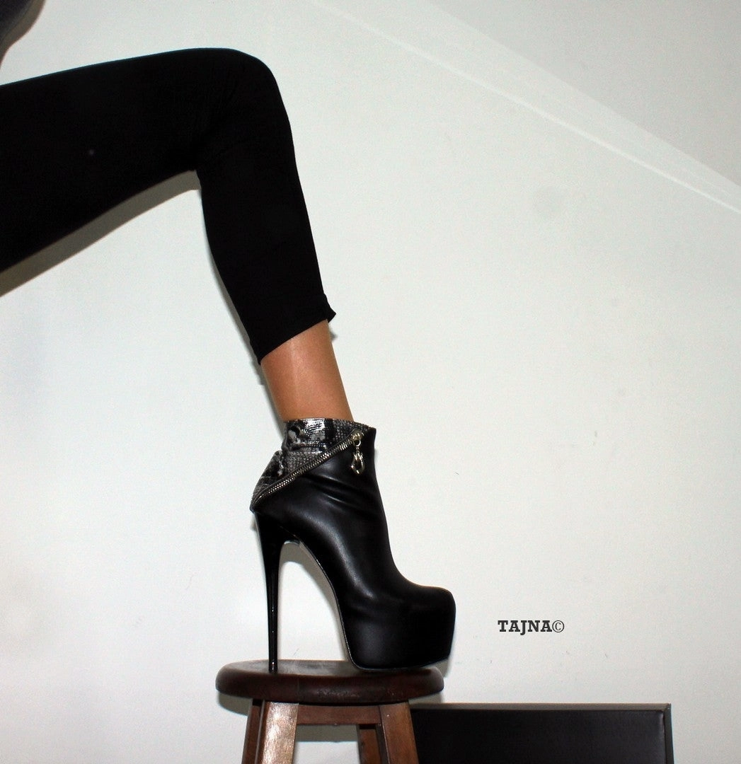 Black Snake High Heel Platform Booties