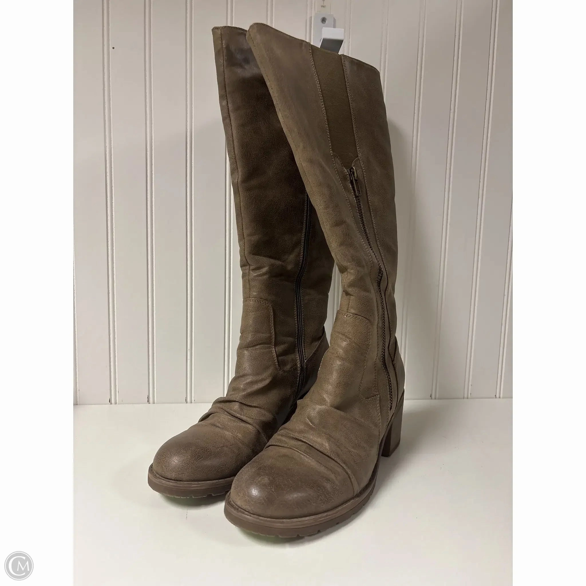 Boots Knee Heels By Bare Traps In Brown, Size: 9.5