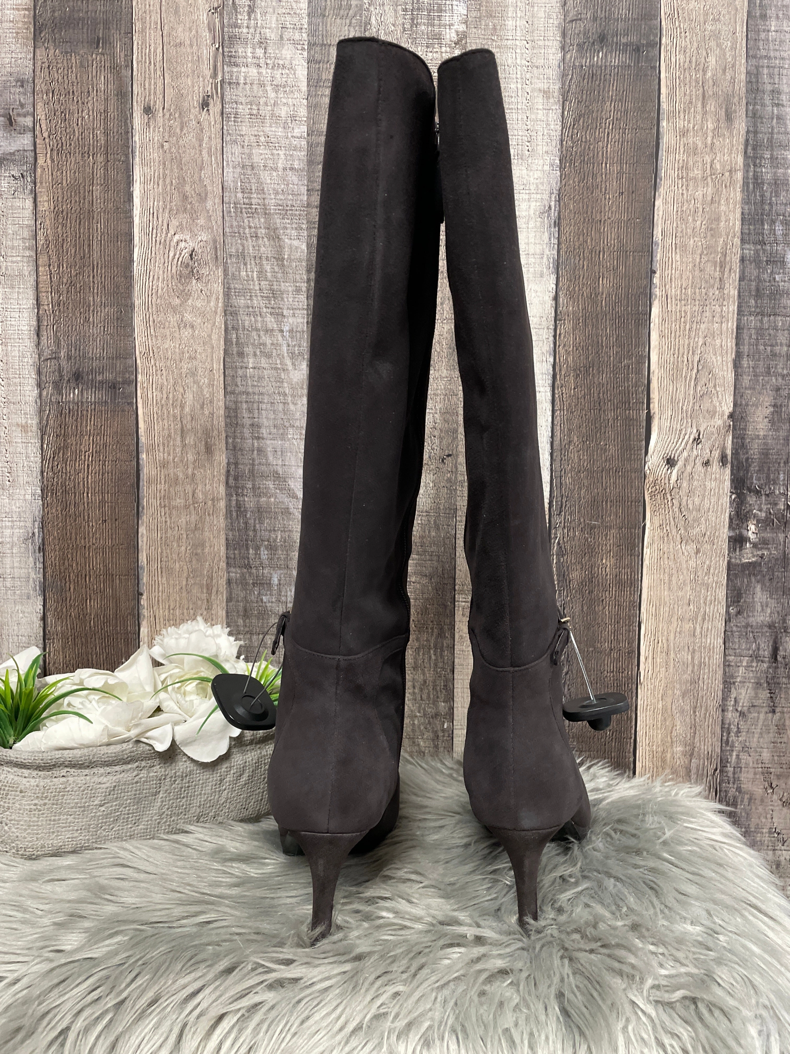 Boots Knee Heels By Nine West In Grey, Size: 11