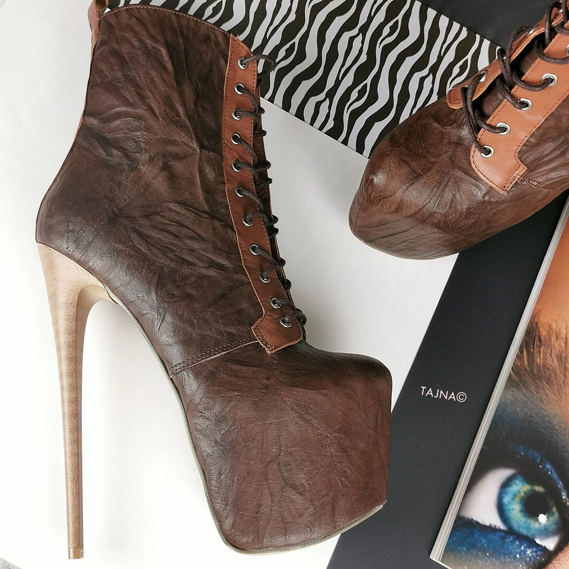 Brown Lace Up Genuine Leather Boots