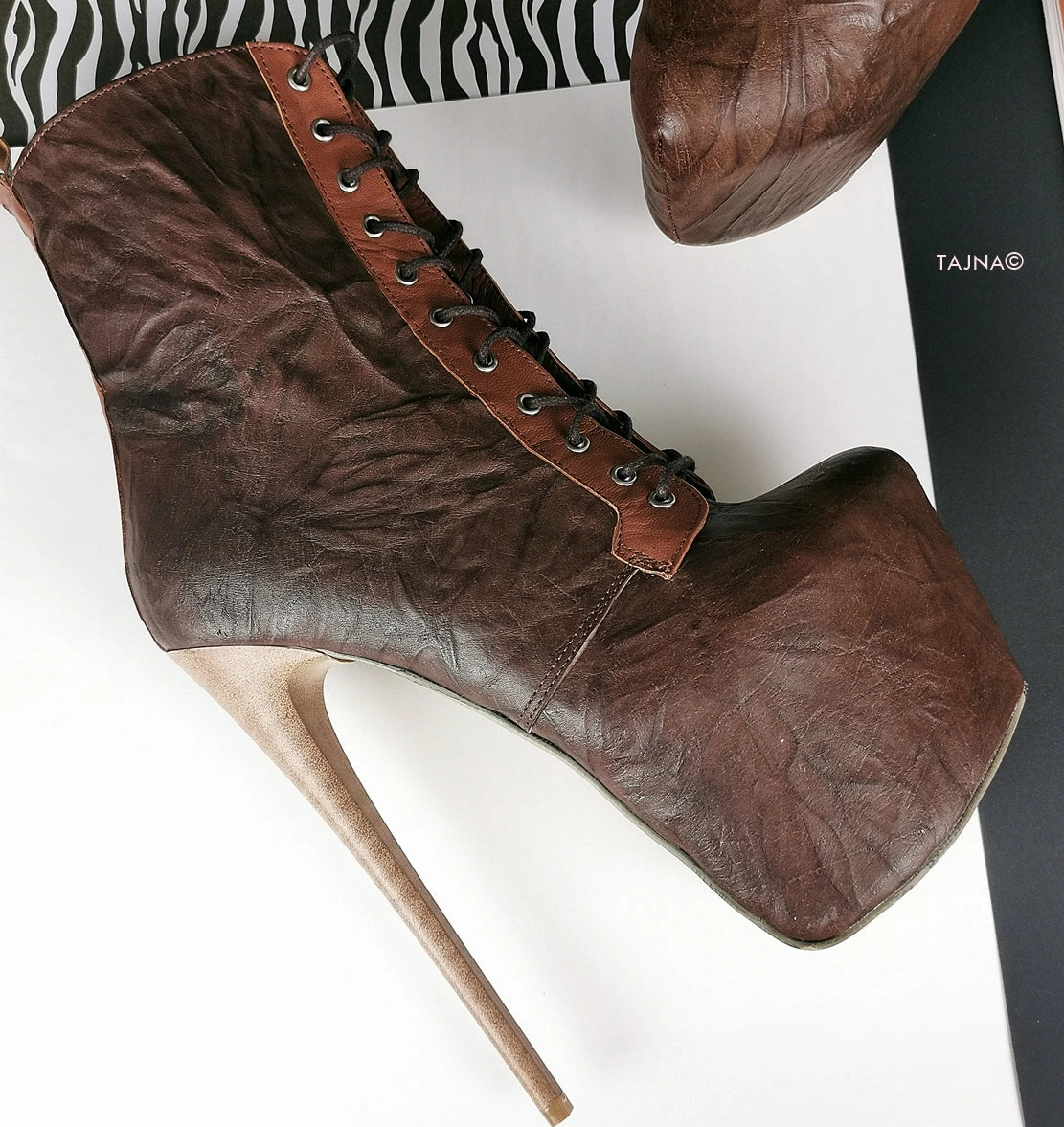 Brown Lace Up Genuine Leather Boots