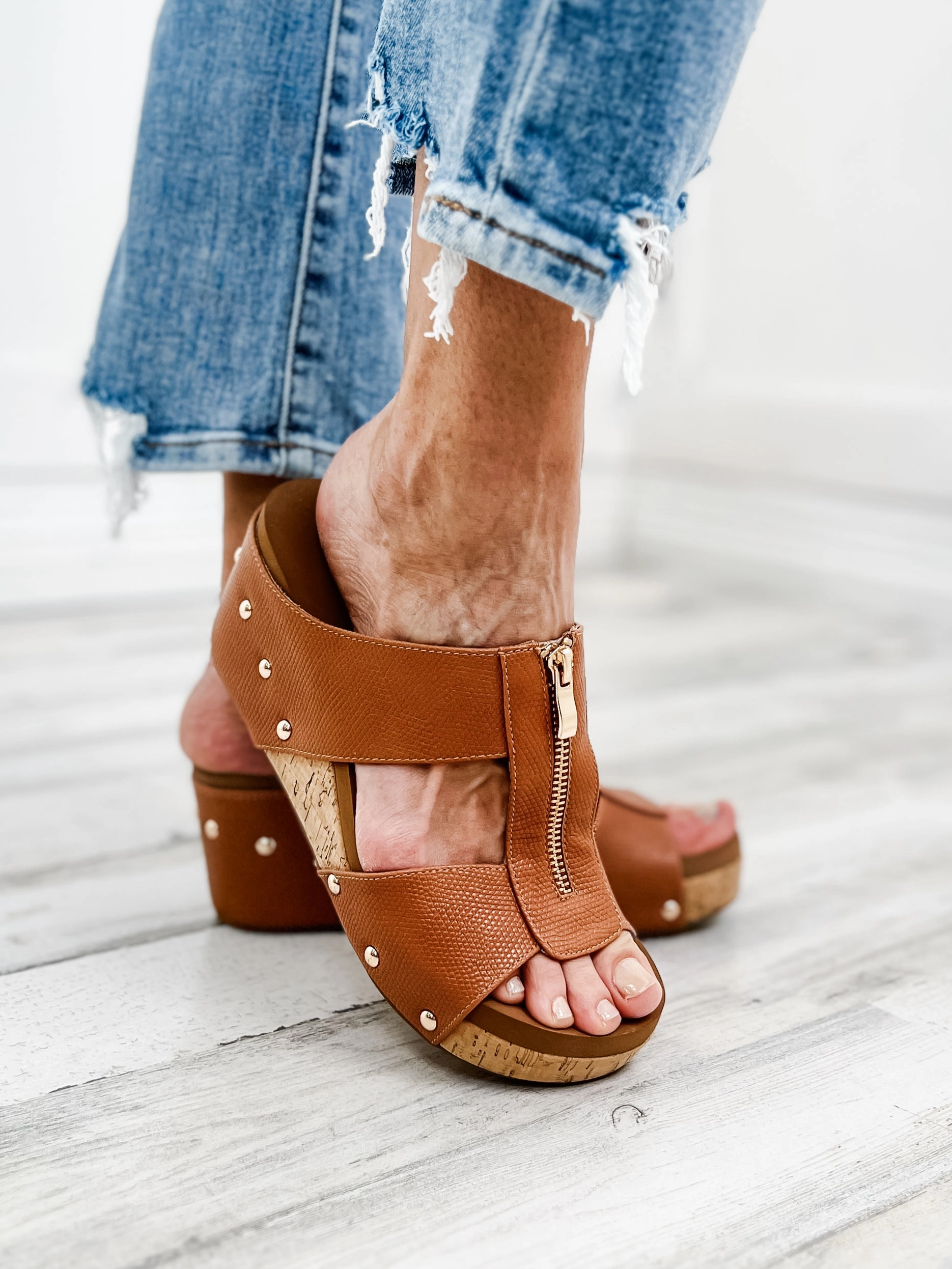 Corky Taboo Slip-On Wedge Shoes in Cognac