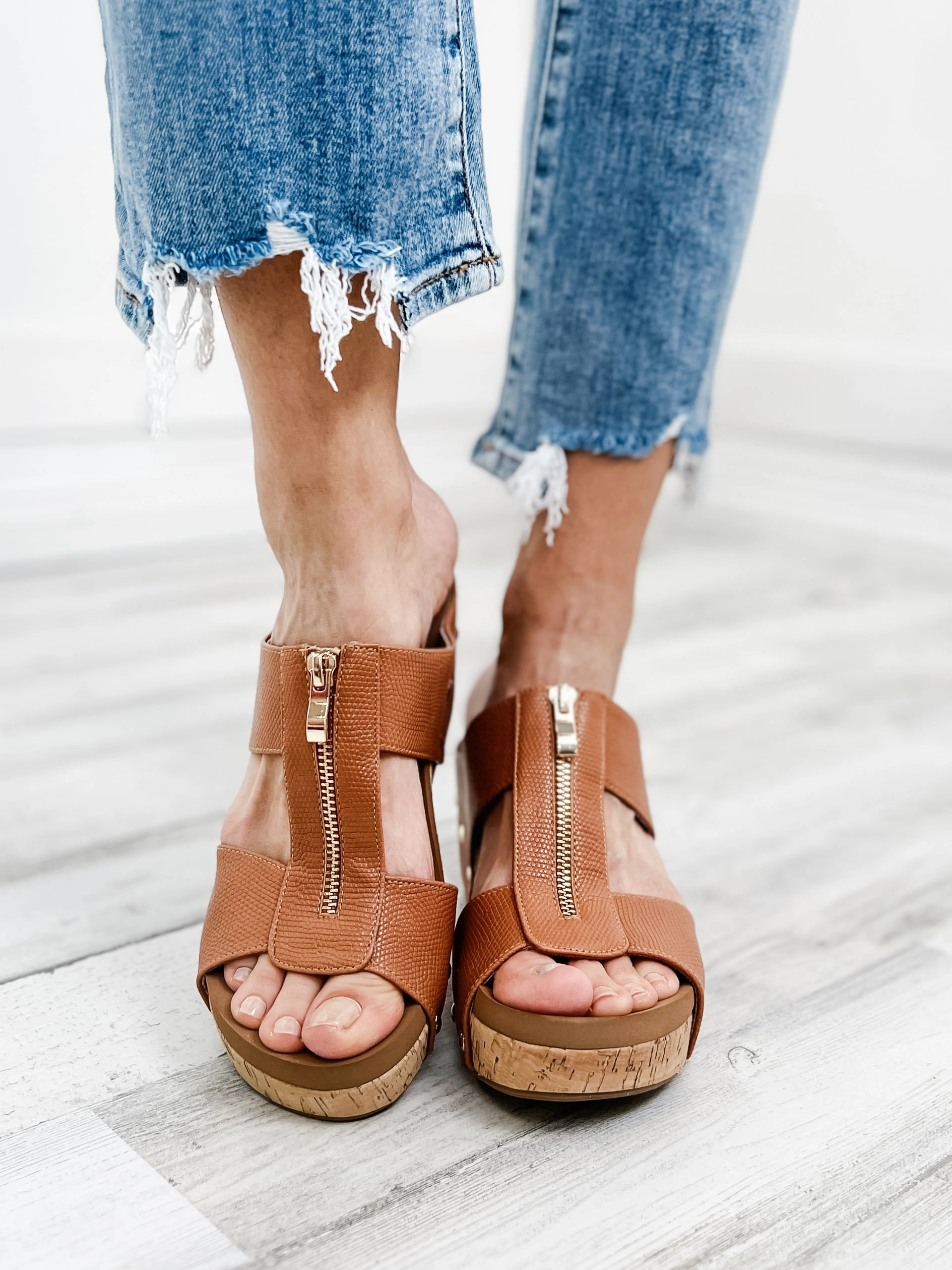 Corky Taboo Slip-On Wedge Shoes in Cognac