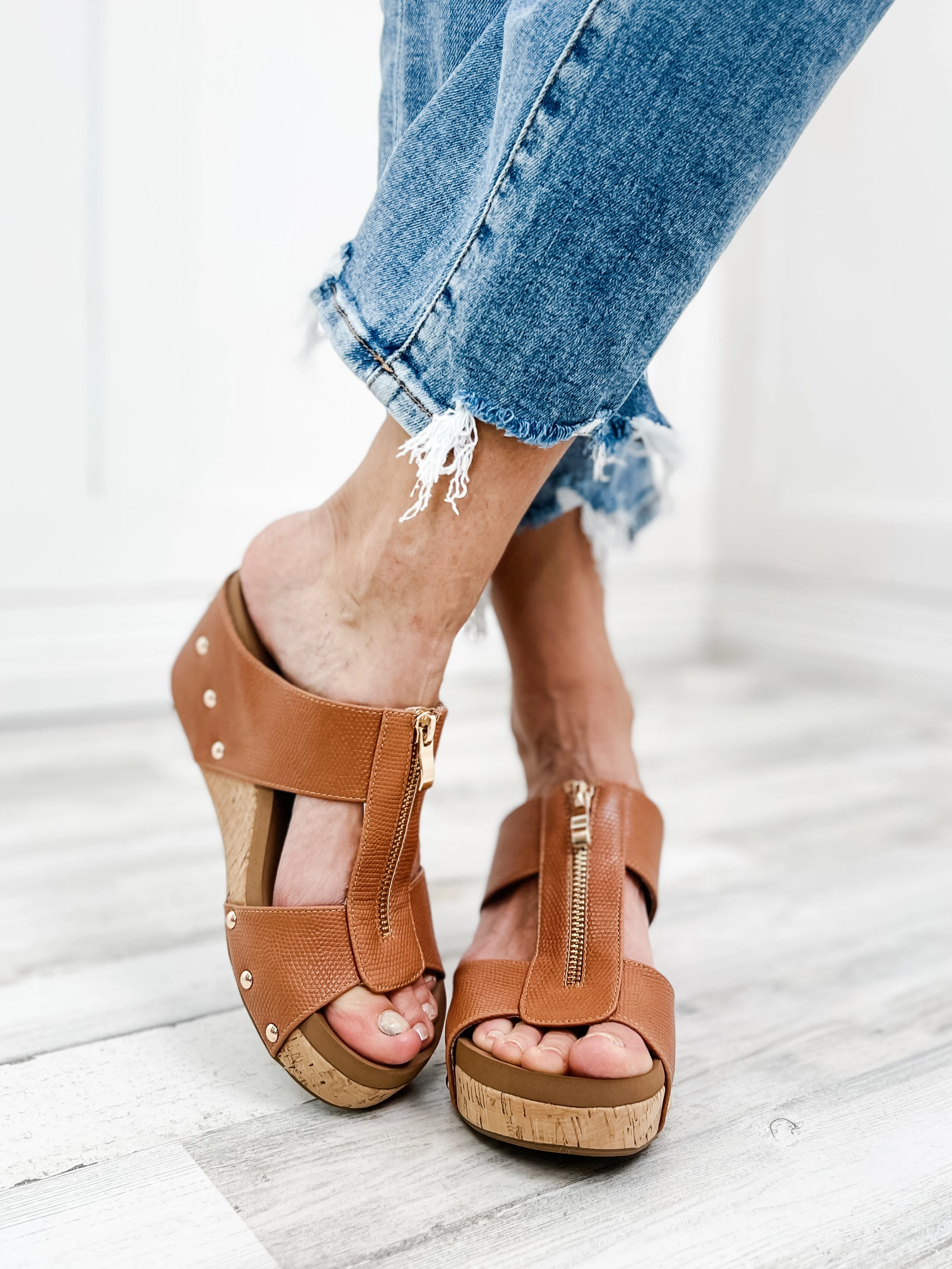 Corky Taboo Slip-On Wedge Shoes in Cognac