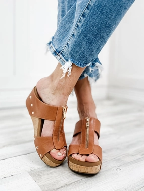 Corky Taboo Slip-On Wedge Shoes in Cognac