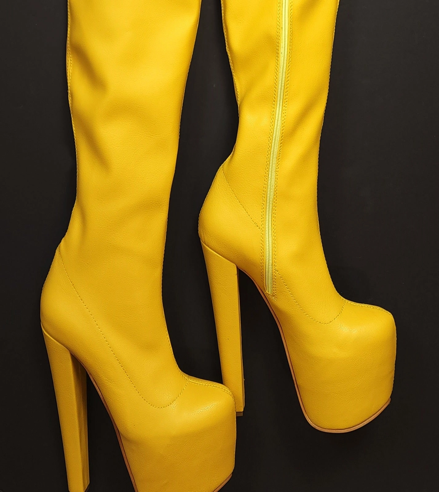 Extra Long Yellow Matte Strech Thigh High Boots