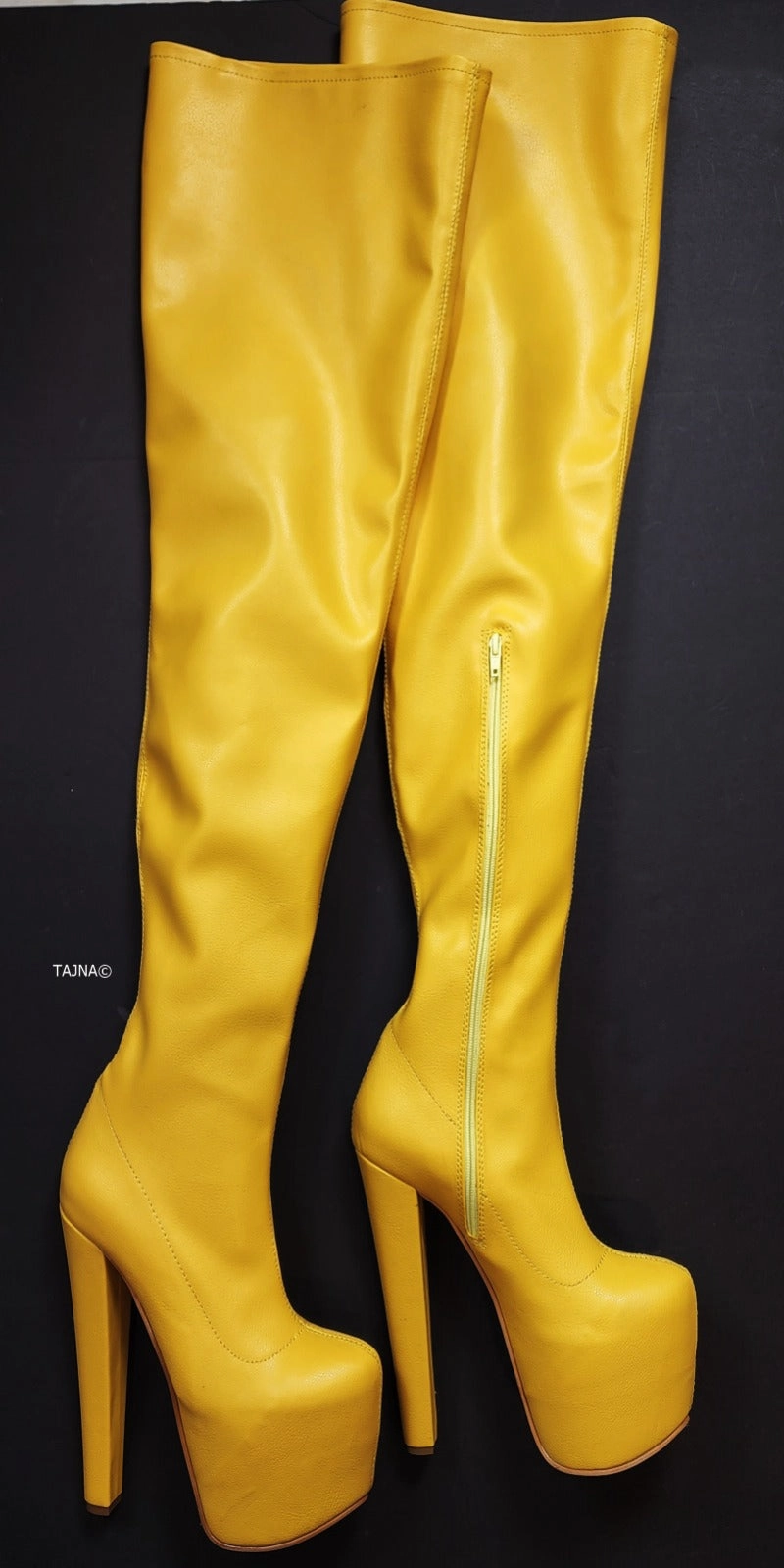 Extra Long Yellow Matte Strech Thigh High Boots