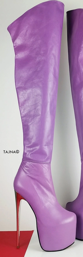 Genuine Leather Purple Violet Thigh High Boots