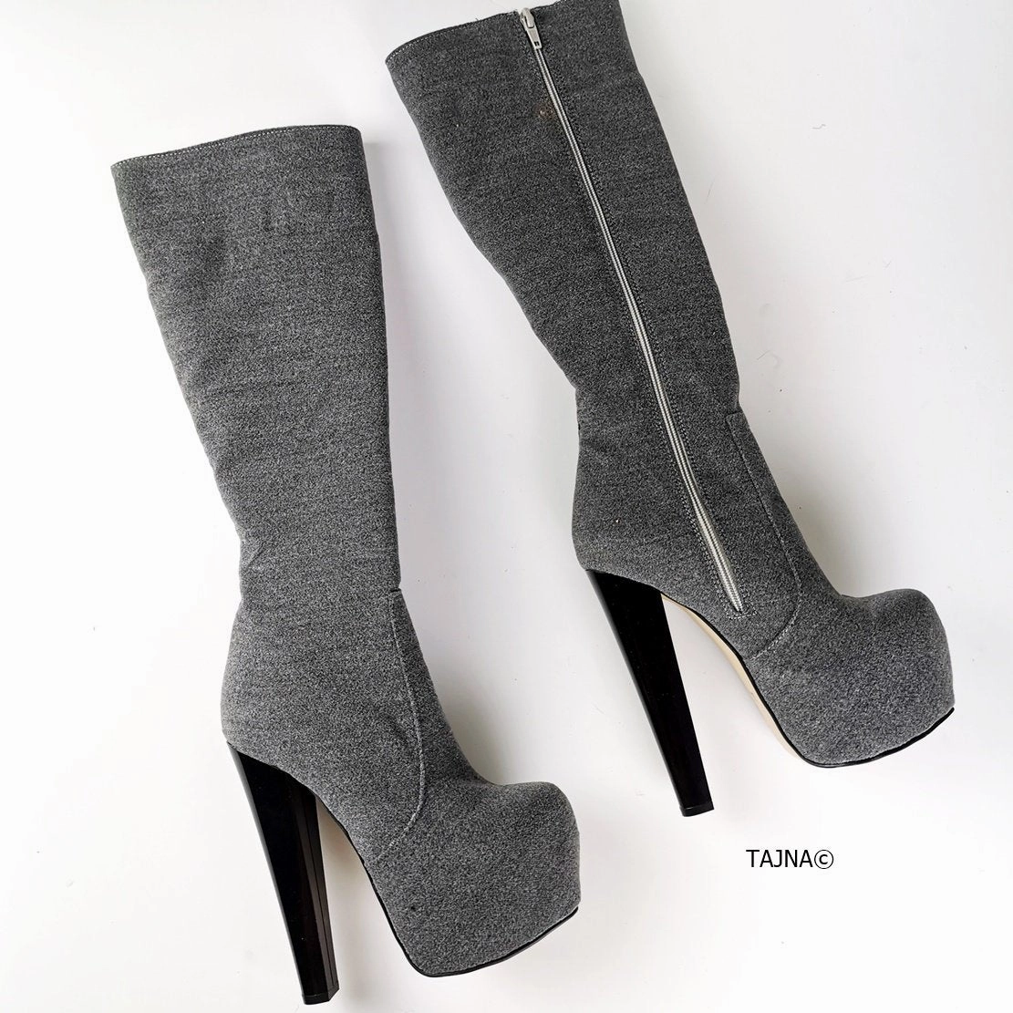Gray  Chunky Heel Midcalf Boots