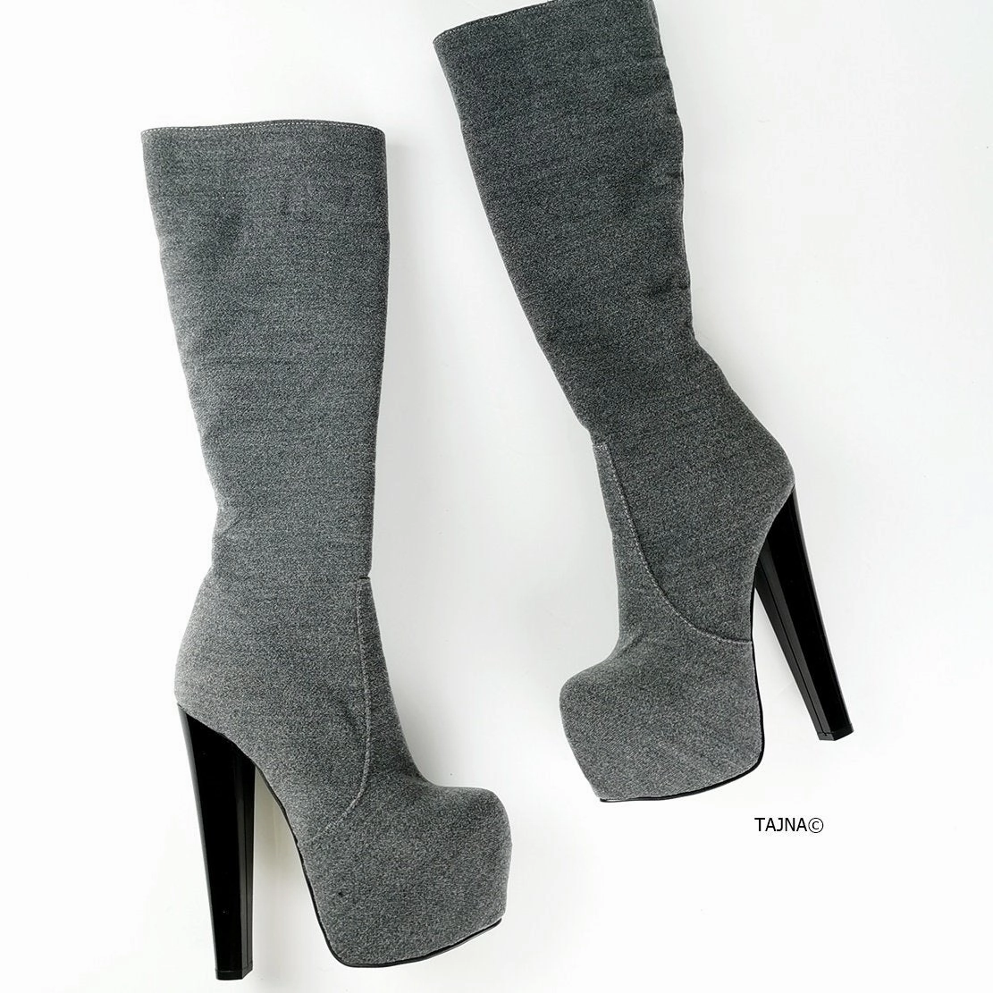 Gray  Chunky Heel Midcalf Boots
