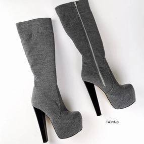 Gray  Chunky Heel Midcalf Boots