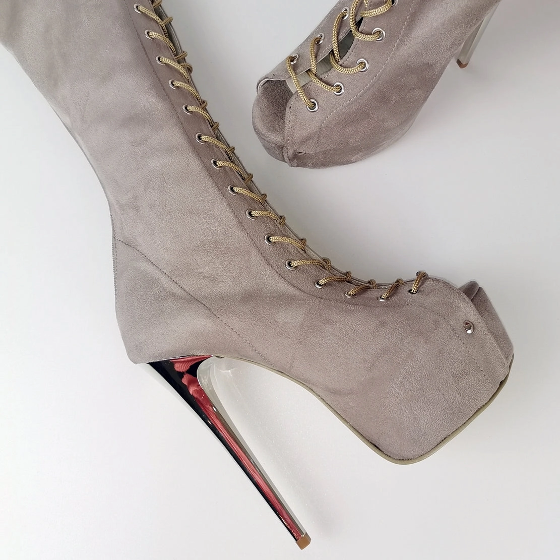 Lace Up Gladiator Beige Heel Boots