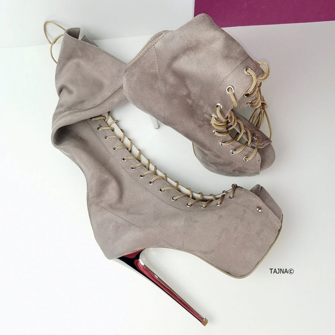 Lace Up Gladiator Beige Heel Boots