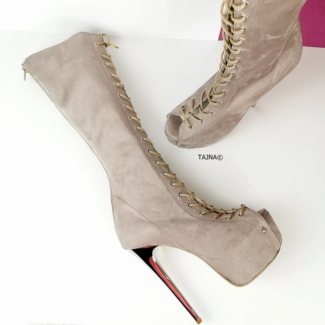 Lace Up Gladiator Beige Heel Boots