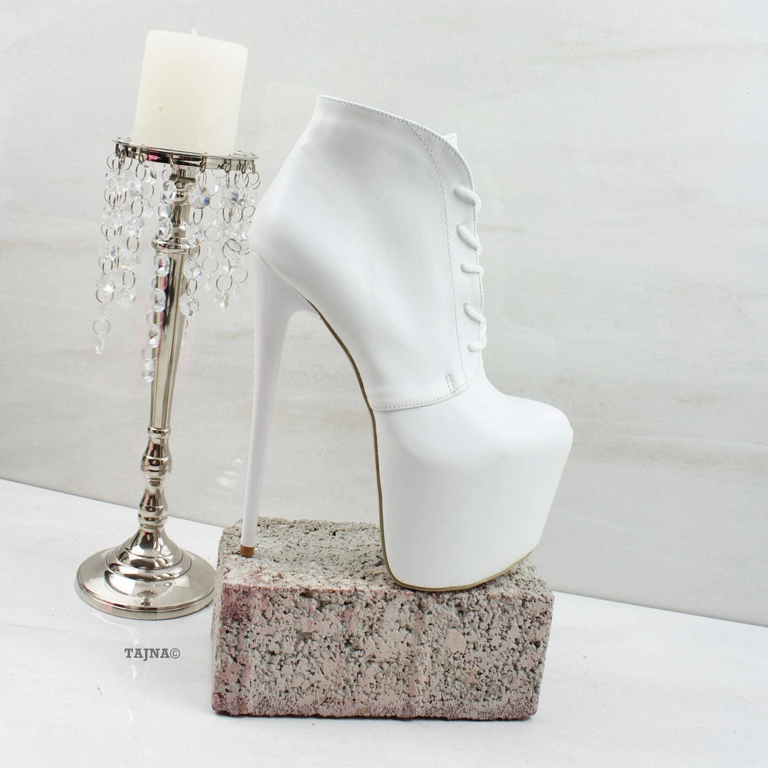 Lace Up White High Platform Booties
