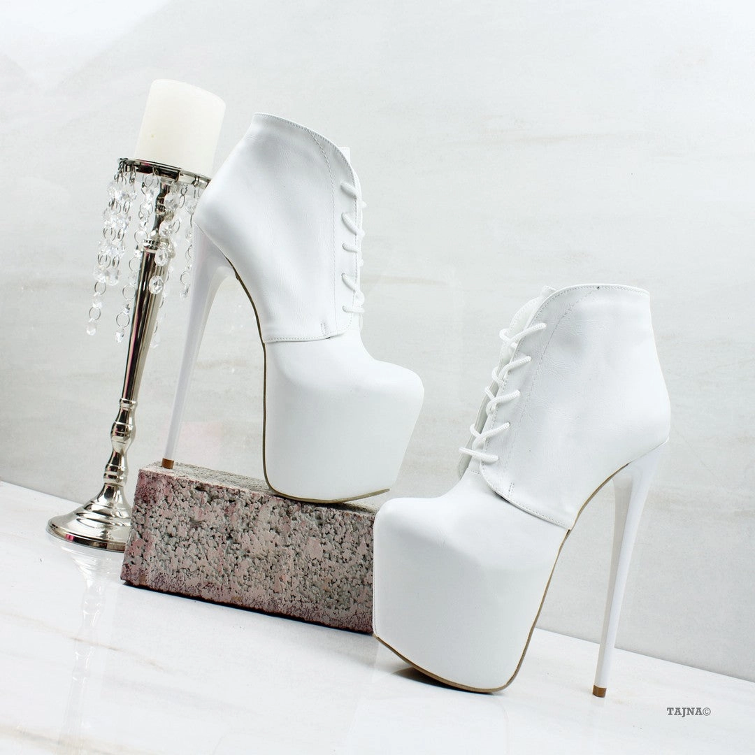 Lace Up White High Platform Booties