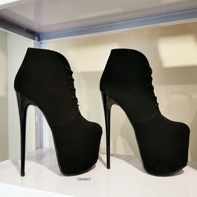 Ledna Black Lace Up Suede Boots