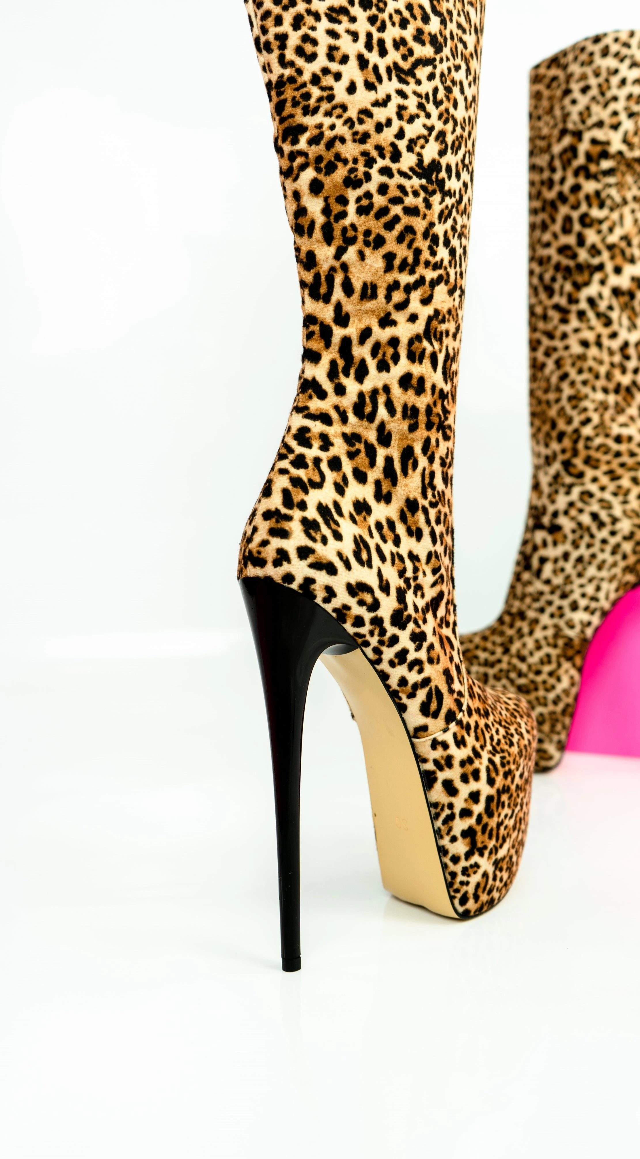 Leopard Mid Calf High Heel Boots