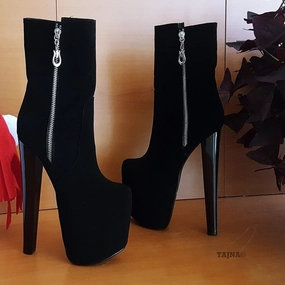 Long Black Zipper Detail Ankle Platform Boots