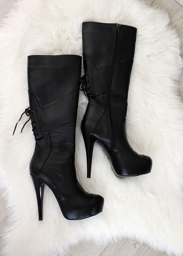 Mid Calf Black Platform Boots