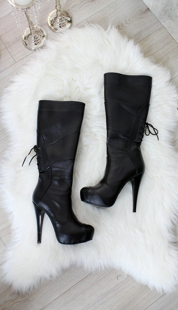 Mid Calf Black Platform Boots