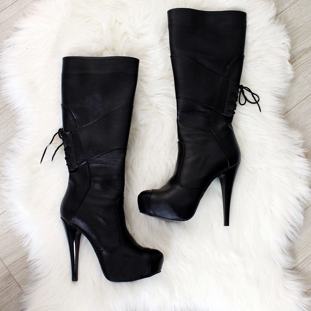 Mid Calf Black Platform Boots