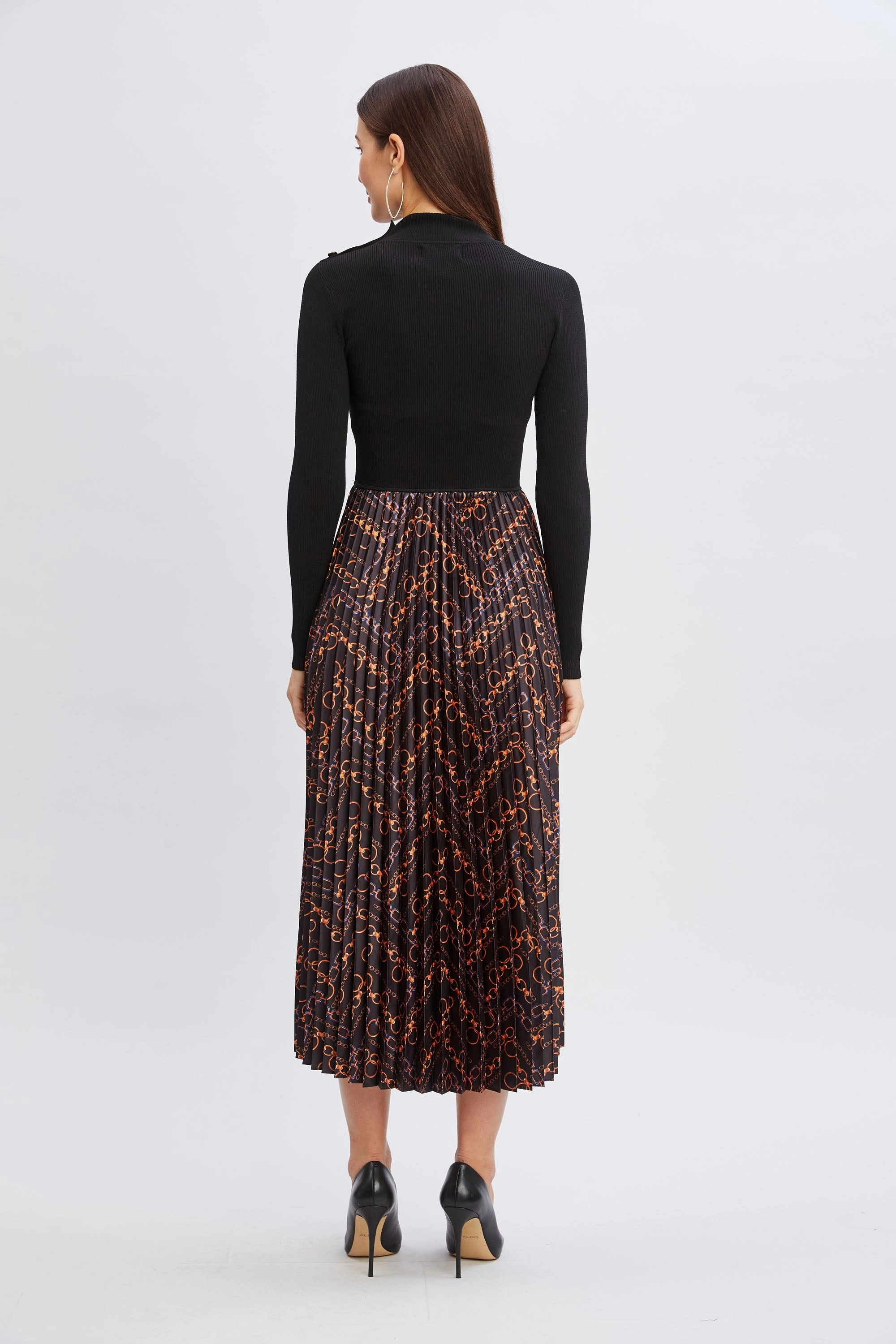 Mixed Media Chain Pleated Dress