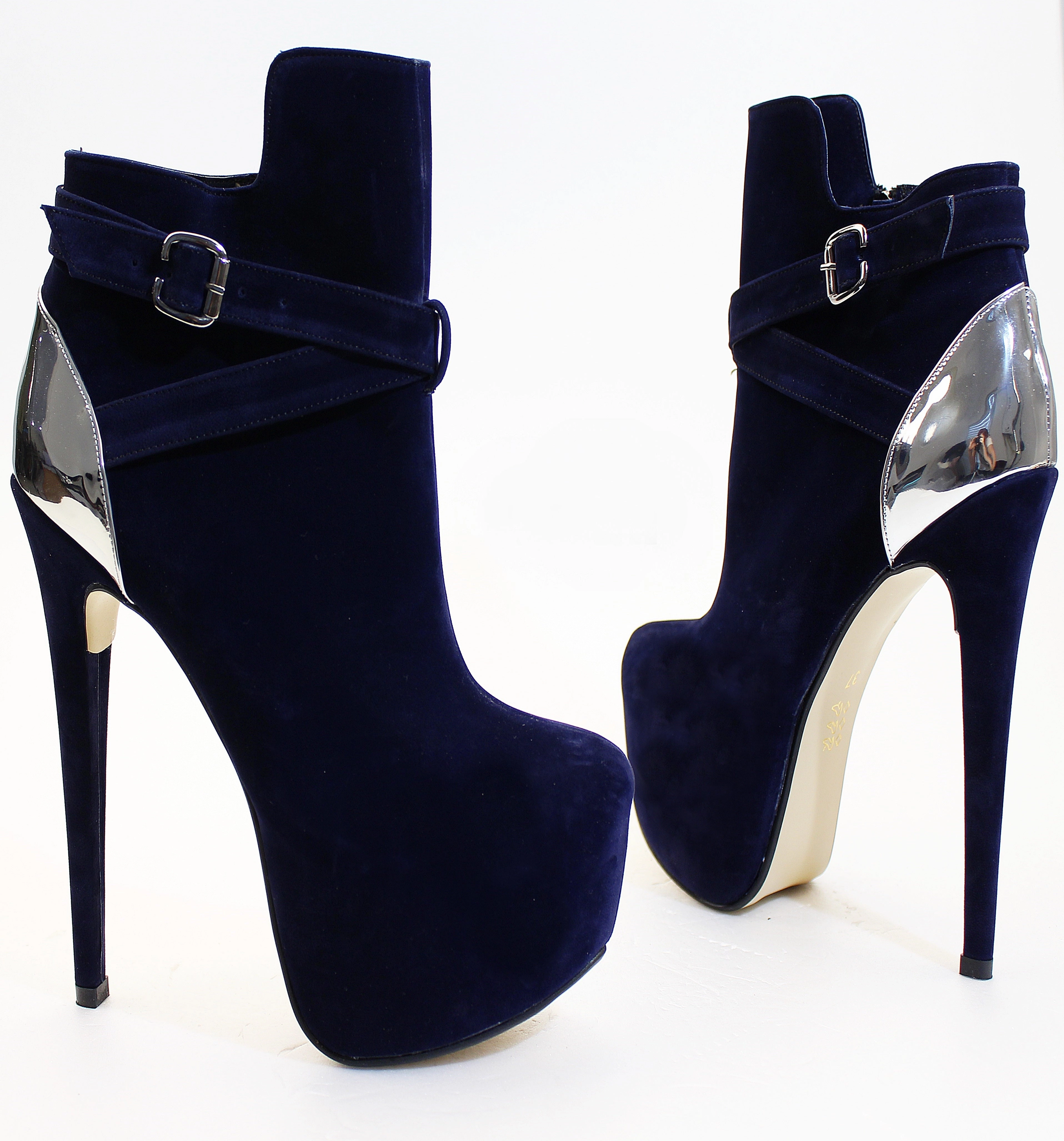 Navy Blue Golden Platform Booties