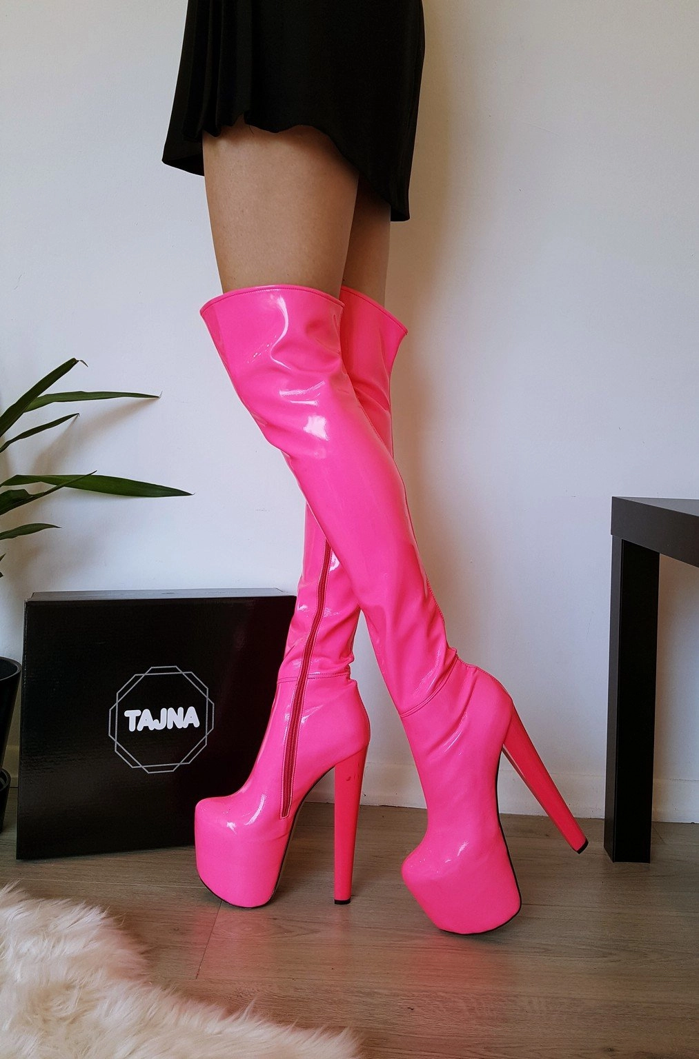 Neon Pink Strech Platform Boots
