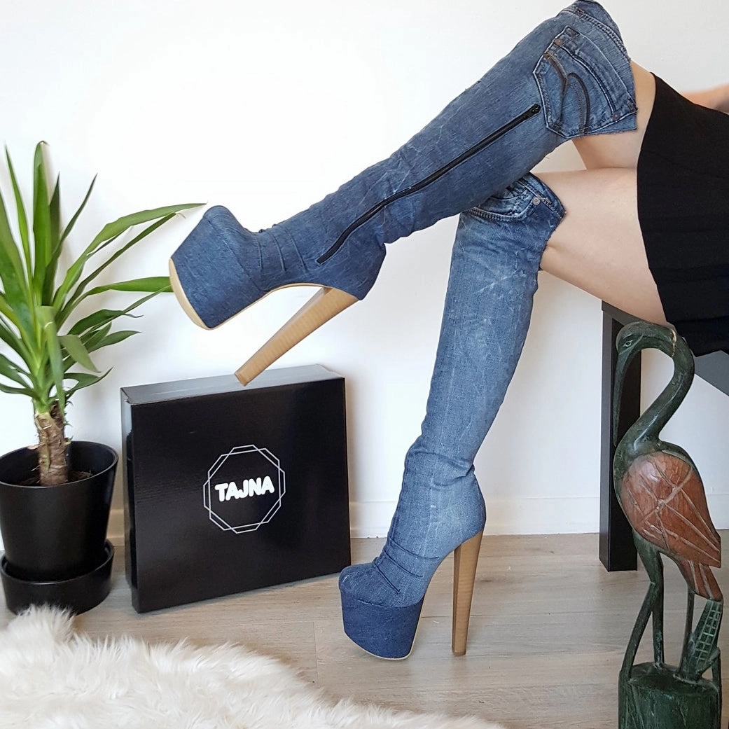 Over The Knee Jean Platform Boots