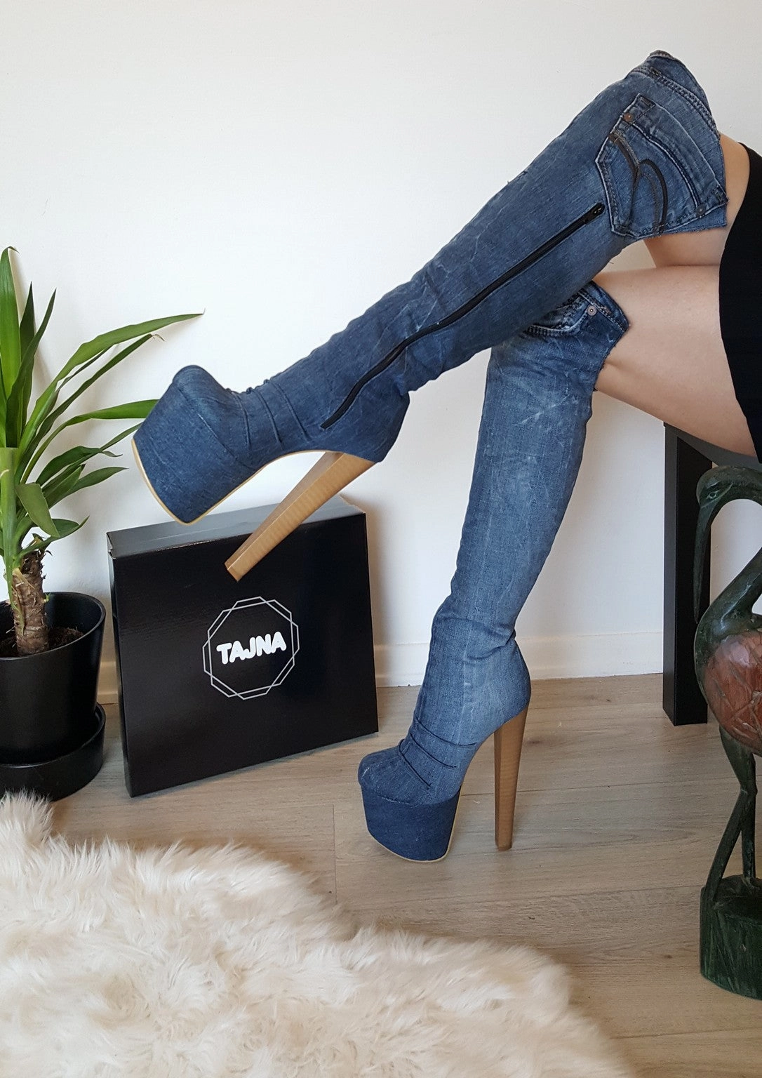 Over The Knee Jean Platform Boots