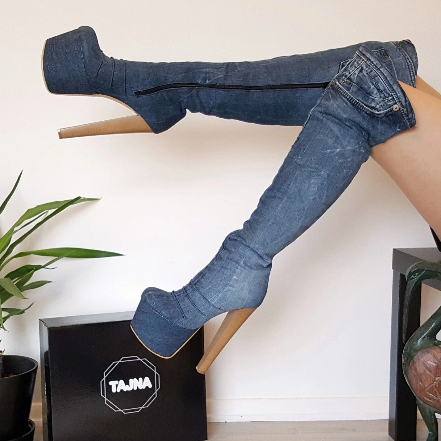 Over The Knee Jean Platform Boots