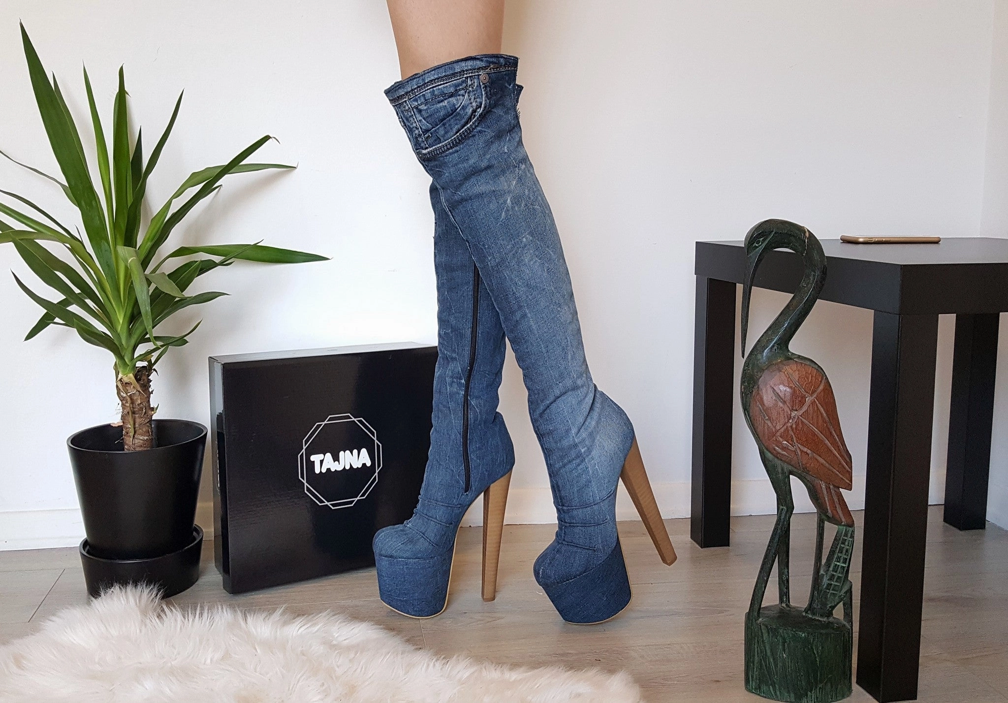Over The Knee Jean Platform Boots