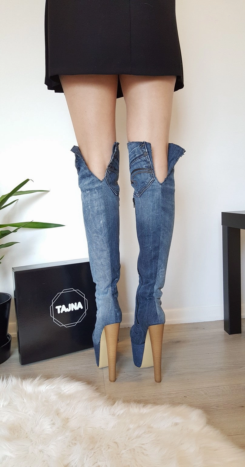 Over The Knee Jean Platform Boots