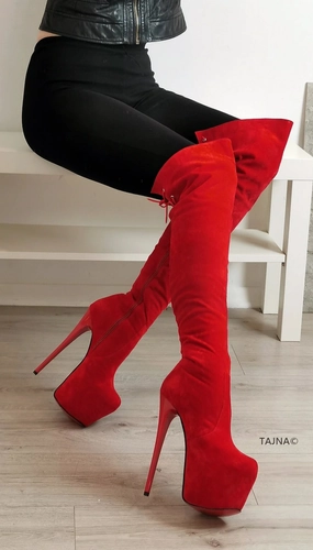 Red High Heel Over the Knee Boots