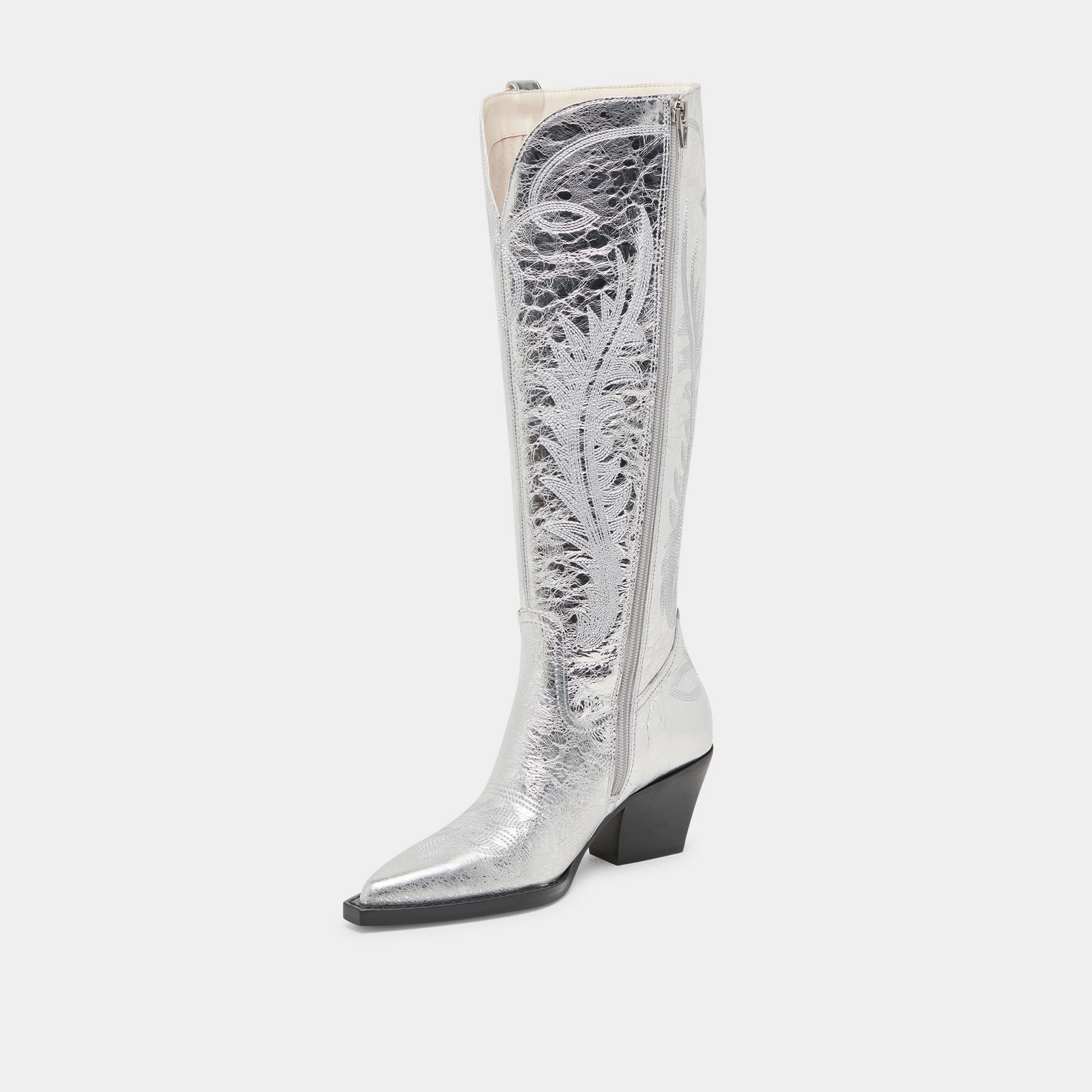 RYATT EXTRA WIDE CALF BOOTS SILVER DISTRESSED LEATHER