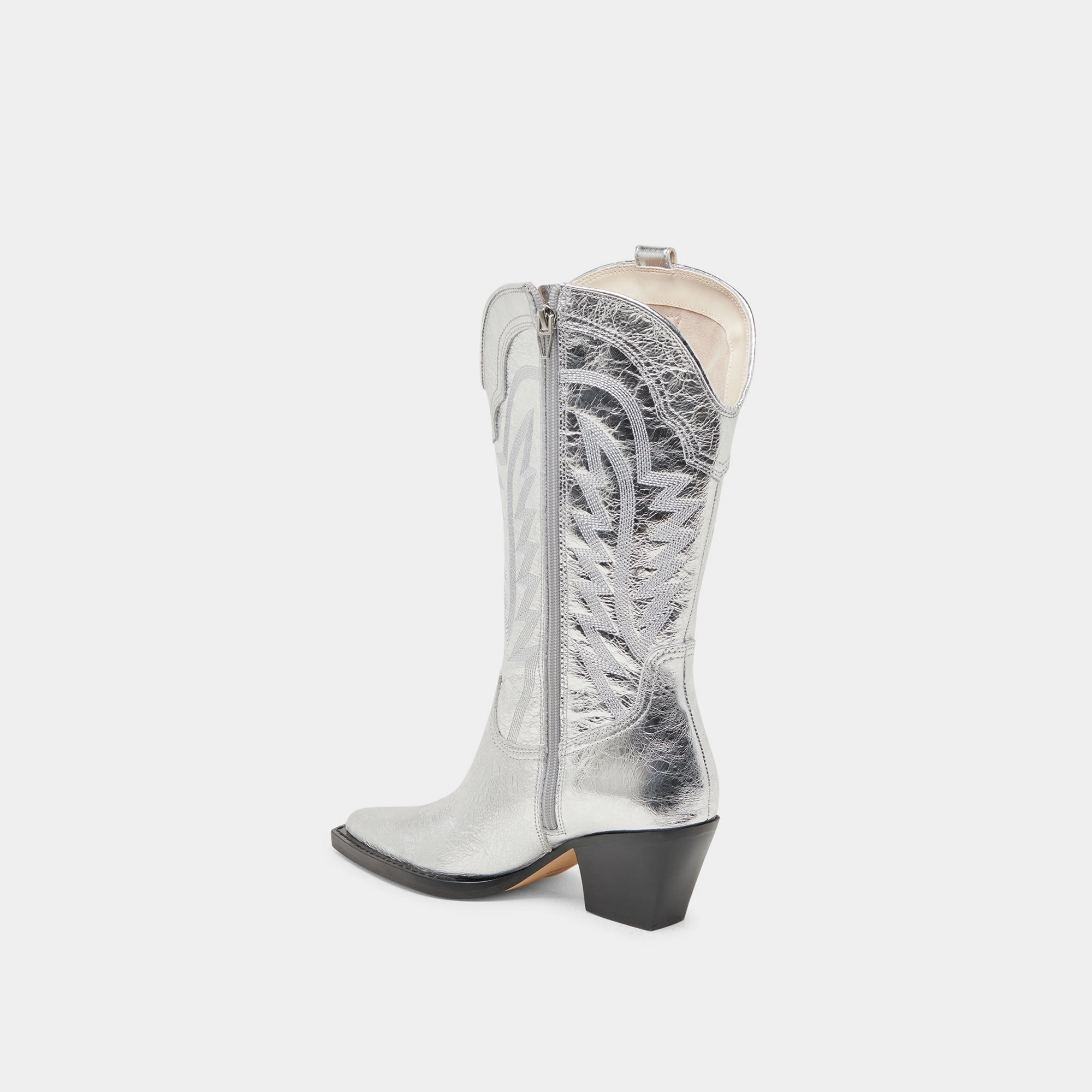 RYLAND EXTRA WIDE CALF BOOTS SILVER DISTRESSED LEATHER
