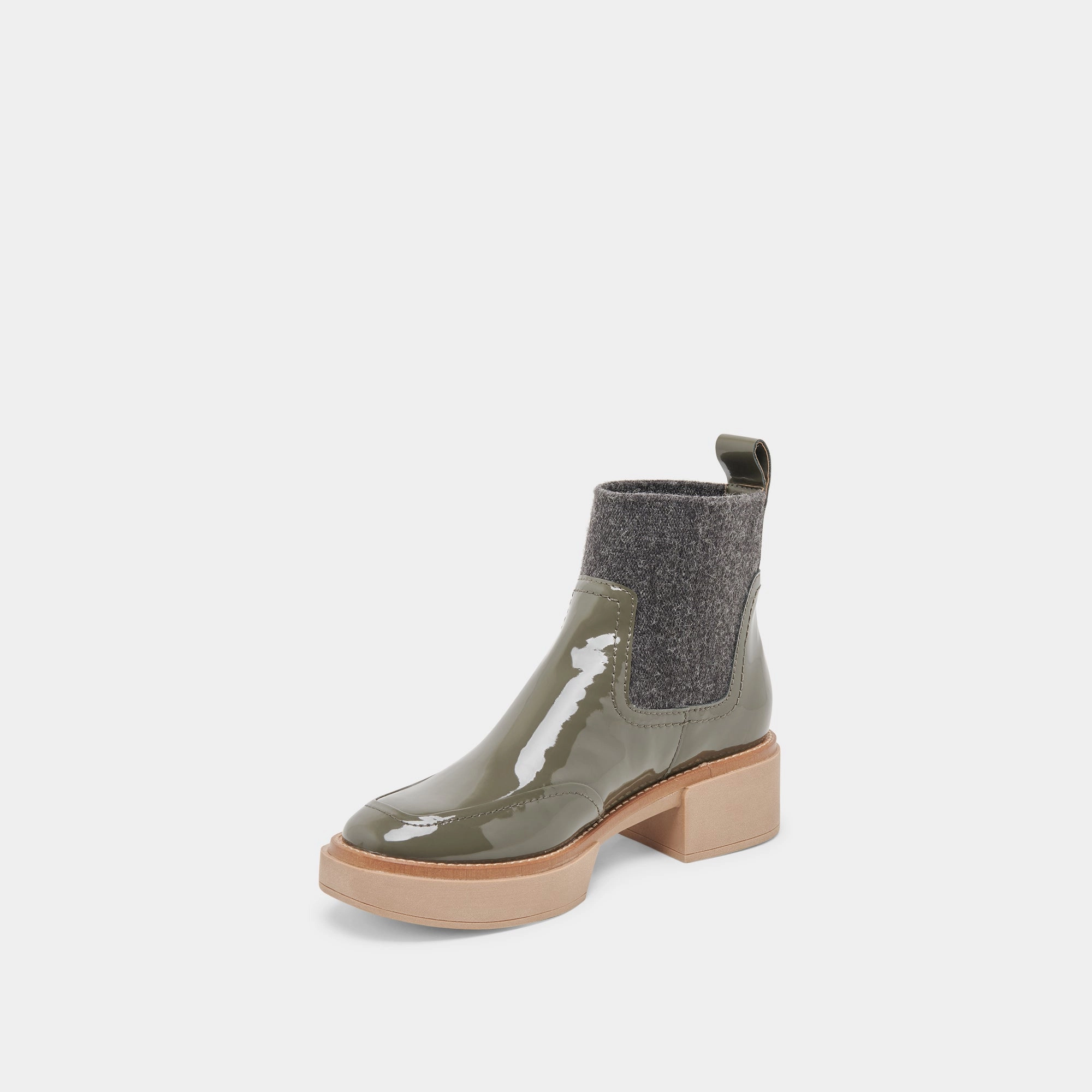 SALINE H2O BOOTIES DARK OLIVE CRINKLE PATENT