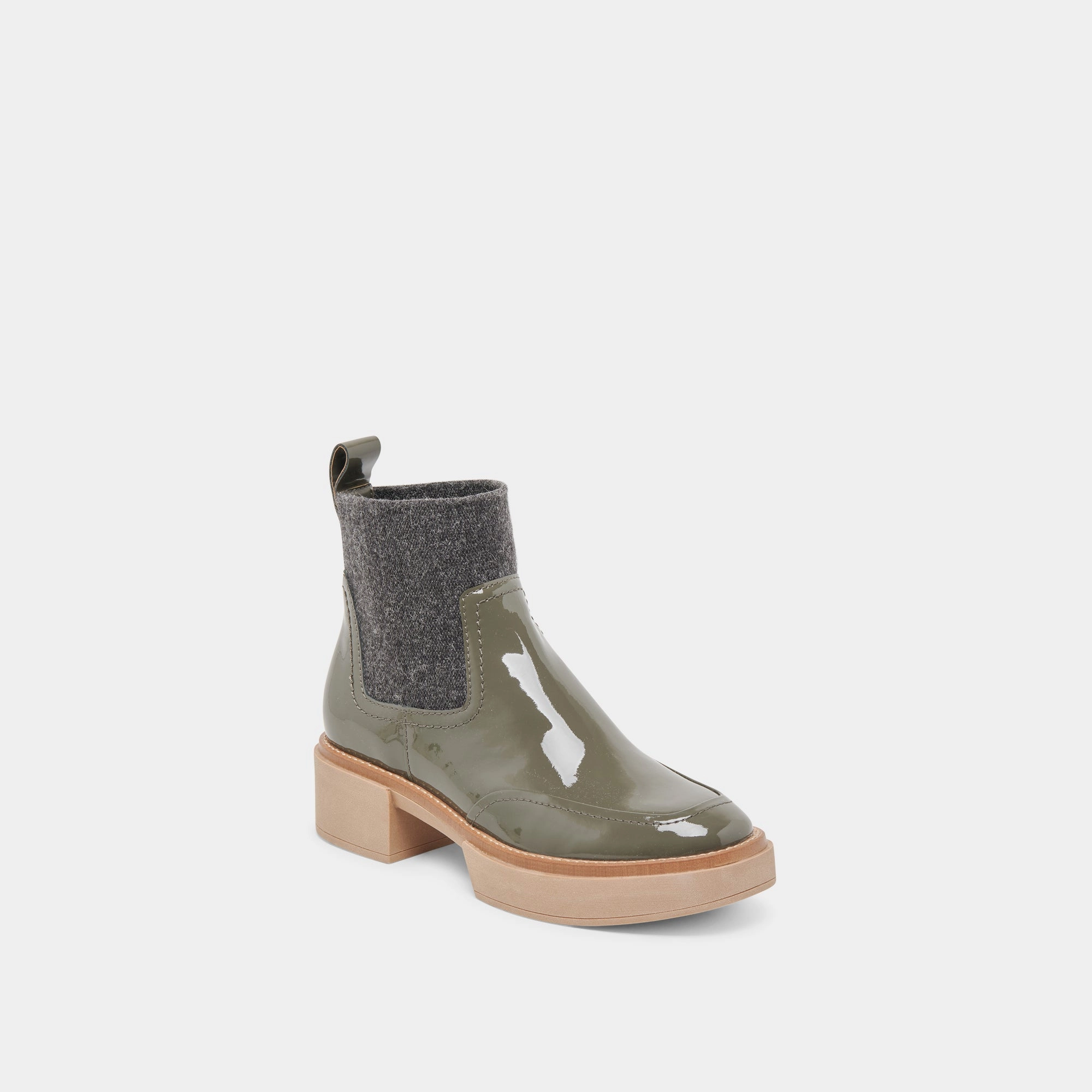 SALINE H2O BOOTIES DARK OLIVE CRINKLE PATENT