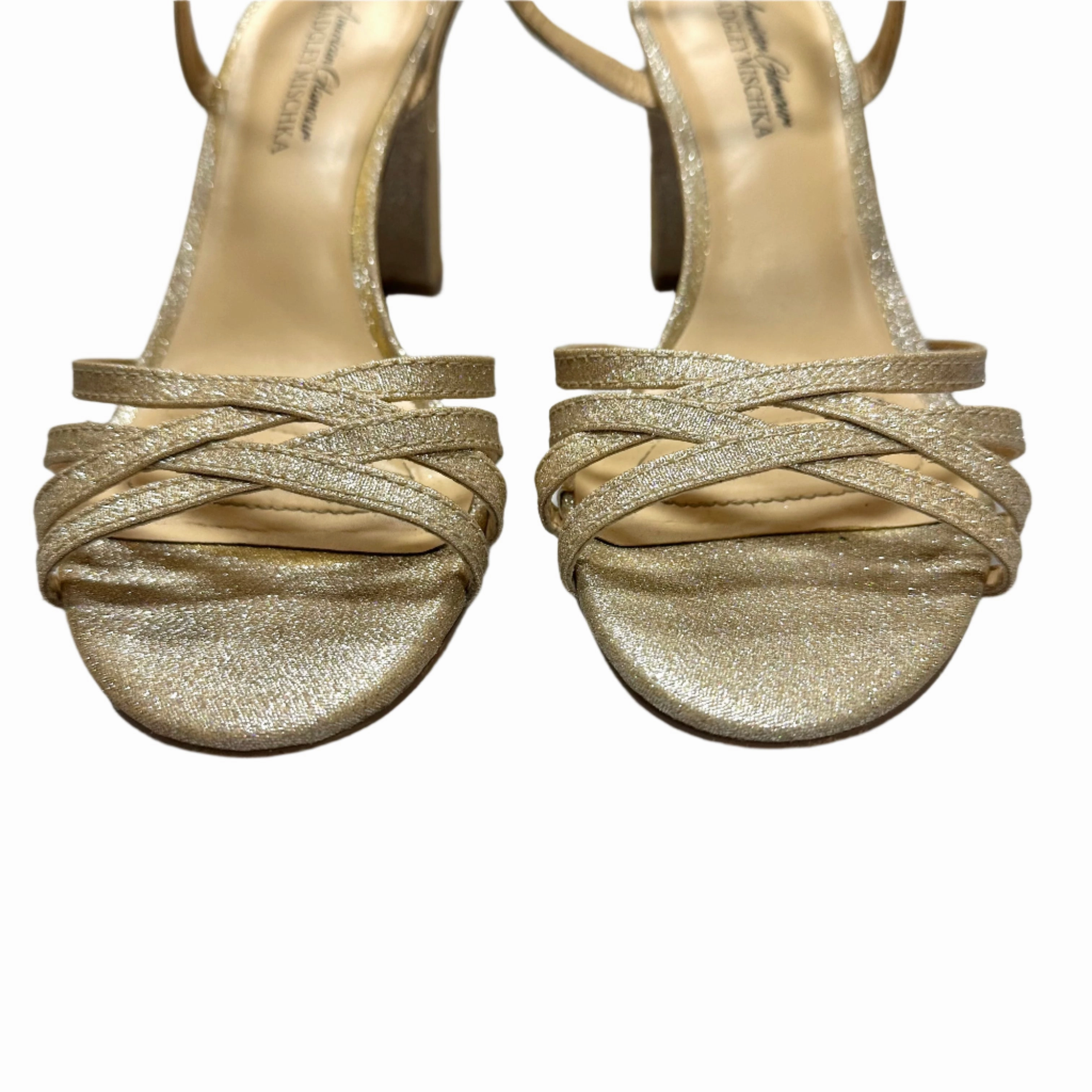 Sandals Heels Block By American Glamour Badgley In Gold, Size: 8