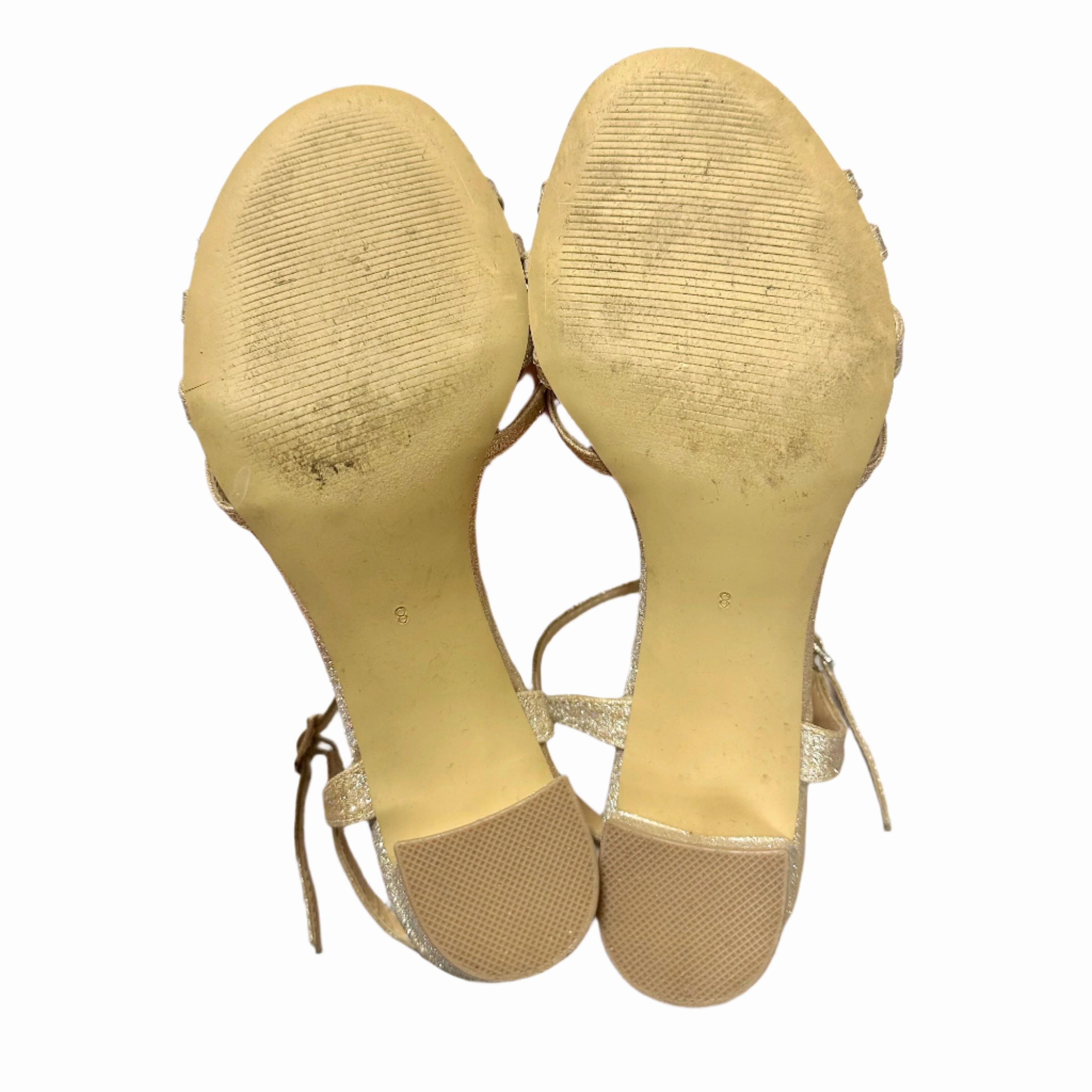 Sandals Heels Block By American Glamour Badgley In Gold, Size: 8