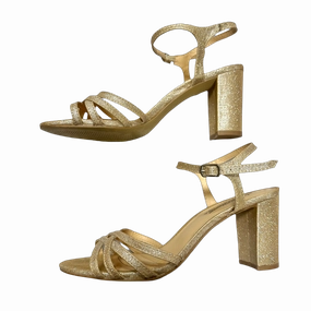 Sandals Heels Block By American Glamour Badgley In Gold, Size: 8